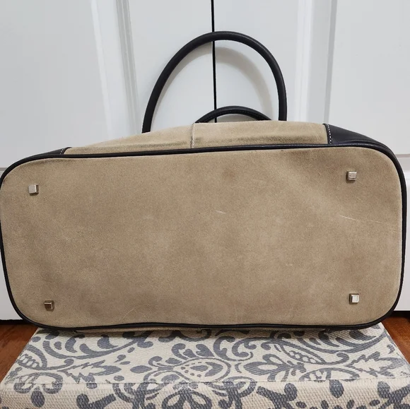 Vintage The Limited Tan Suede / Brown Leather Trim Tote Handbag - Picture 4 of 8